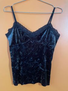 Velvet Cami Top with Lace Trim