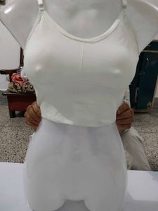 Premium White Seamless Ribbed Knit Camisole Top (S