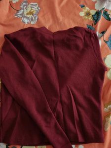 Maroon Ribbed Mock Neck Top