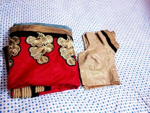 Elegant Red Saree with Floral Embroidery