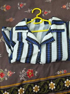 Striped Short Sleeve Button-Up Blouse