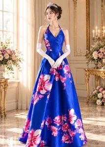 Stunning Royal Blue Floral Print Gown