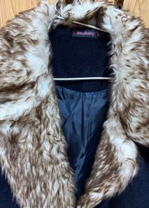 Women's Dark Blue Coat with Fur Collar