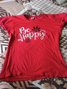 Red 'Be Happy' Graphic T-Shirt