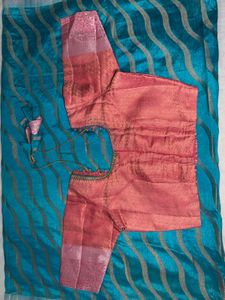 Designer Silk Blouse with Teal Saree