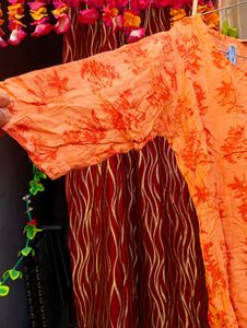 Vibrant Orange Printed Kurta