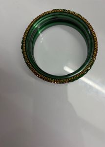 Green Glass Bangles with Gold Embellishments