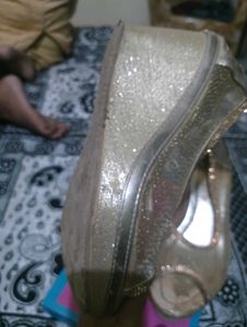 Gold Peep-Toe Heels