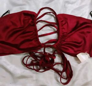 Satin Lace-Up Crop Top