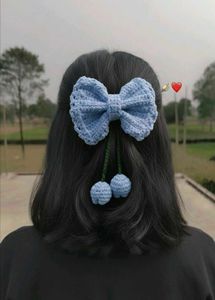 Handmade Crochet Cherry Bow Hair Clip