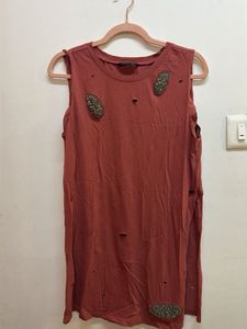 Distressed Embellished Sleeveless Top