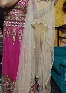 Ethnic Gown Pink &amp; Gold Embroidered