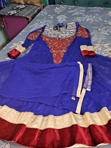 Stunning Blue anarkali heavey flair with Dupatta