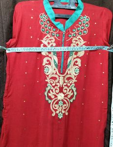 Embroidery Cotton Red kurti designer Rhinestone