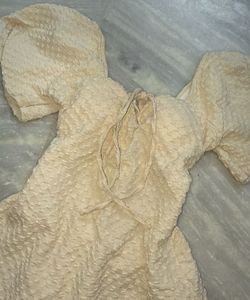 Cream Textured Puff Sleeve Dress