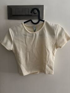 Cream Textured Crop Top
