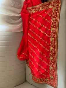 Elegant Red Embroidered Saree