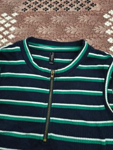 Striped Sleeveless Zip-Up Dress