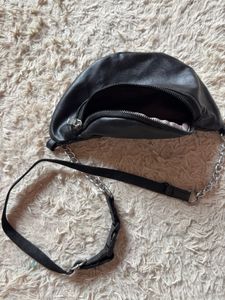 Chic Black Faux Leather Fanny Pack with Chain Stra