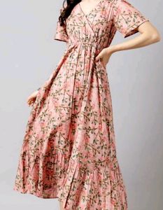 Floral Printed Pink Maxi Dress For Women