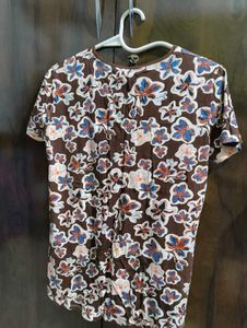 Brown Floral Print Top