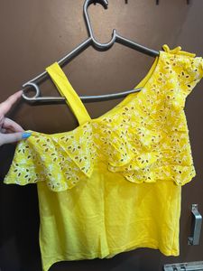 Eyelet Ruffle One-Shoulder Top