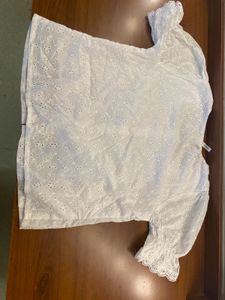 schifflii white Eyelet Lace Square Neck Top