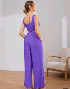Vibrant Purple Square Neck Crop Top &amp; Wide Leg Pan
