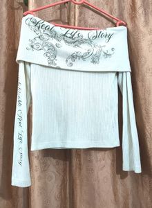 White Off-Shoulder Long Sleeve Top