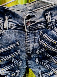Distressed Lace-Up Detail Jeans