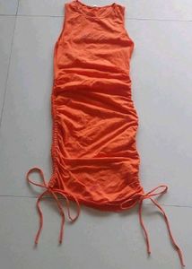 Vibrant Orange Ruched Bodycon Dress