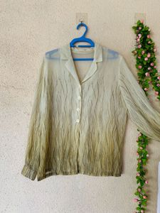Sheer Olive Green Button-Up