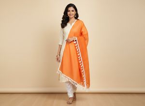 Orange Dupatta with Tassels