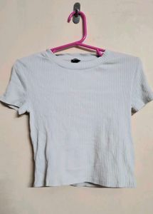 Light Blue Ribbed Cropped Tee