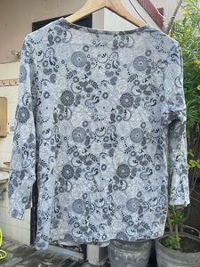 Grey Paisley Print Long Sleeve Top