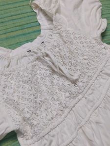 Cream Lace Puff Sleeve Dress