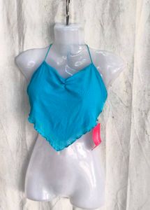 I. Blue Halter Neck Cropped Top