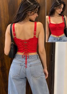 Red Corset Lace-Up Crop Top