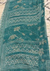 Teal Lotus Print Dress Material