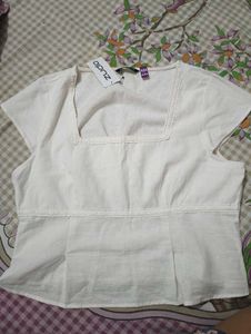 White Square Neck Top