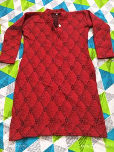 Red Geometrical woolen Kurta