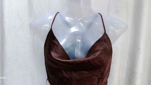 satin brown cowl neck top
