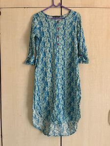 Blue Cotton Print Kurta