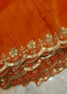 Orange Pure Tissue Embroidered saree