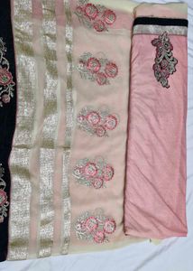 pink ombre saree with velvet border
