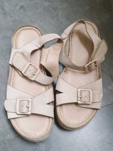 Beige Buckled Strap Sandals