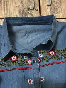 Embroidered Denim Shirt Co-ord set