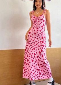 Pink Heart Print Midi Dress
