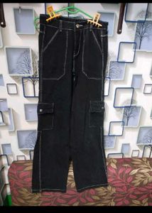 Black Cargo Pants with White Stitching