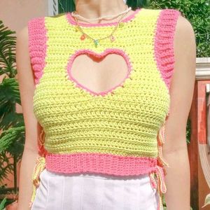 Crochet Heart Cutout Crop Top